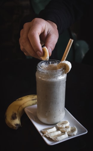 smoothie, banane, verre, paille